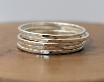 Skinny Hammer Textured Stacking Ring in Recycled Sterling Silver - Thin Stackable Ring - Gift