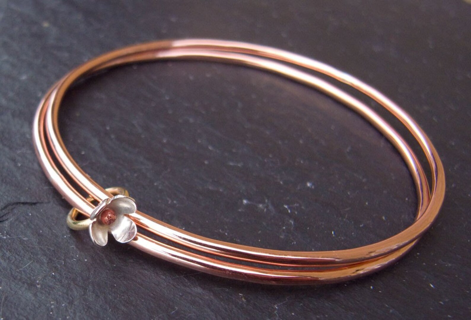 Flower Charm Bangle Etsy