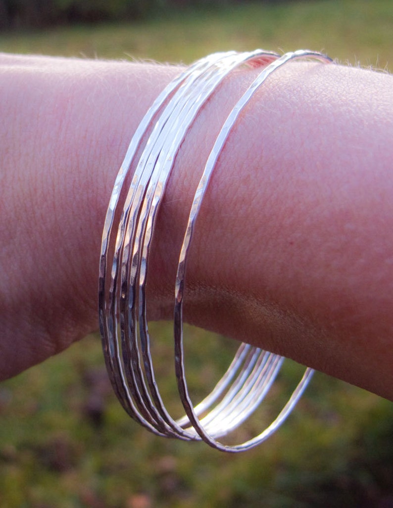 One Single Stacking Bangle Bracelet in Recycled Sterling Silver Skinny, Simple, Modern, Stacking, Thin image 5