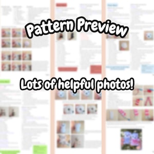 May include: A preview of a crochet pattern with the text "Pattern Preview" and "Lots of helpful photos!" The image shows several pages with detailed instructions and photos of the finished product.