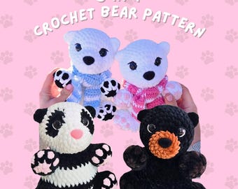 3-in-1 Crochet Bear Pattern | Amigurumi Teddy Bear PDF | Digital File | The Plushie Place