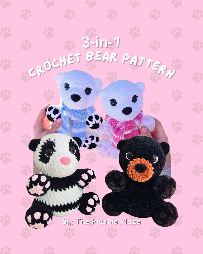 3-in-1 Crochet Bear Pattern | Amigurumi Teddy Bear PDF | Digital File | The Plushie Place image 1