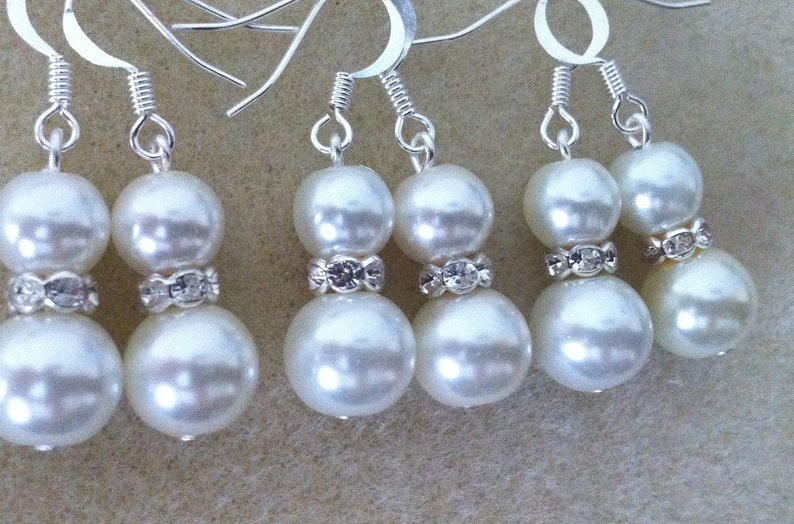 4 Popular Favourite Pearl Bridesmaids Earrings, bridesmaid gifts, bridal party earrings image 2