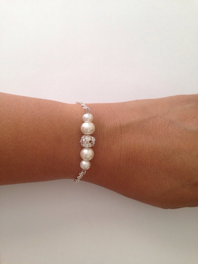 Set of 9 Bridesmaid Gift Bracelets, 9 Pearl and Rhinestone Bracelets, Bridesmaid Pearl Bracelets, Bridesmaid Gifts image 2