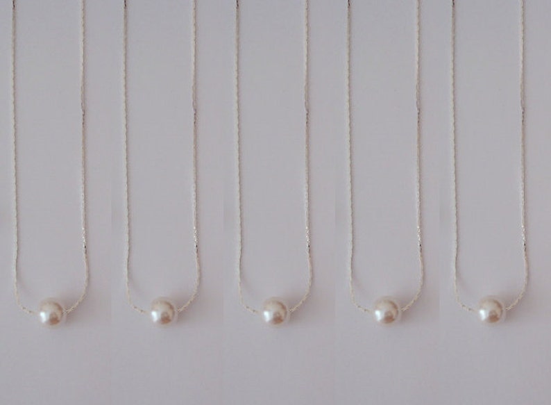 5 Floating Pearl Bridesmaid Gift Necklace Floating Pearl Necklace, Single Pearl Necklace, Minimalist Pearl Necklace image 1
