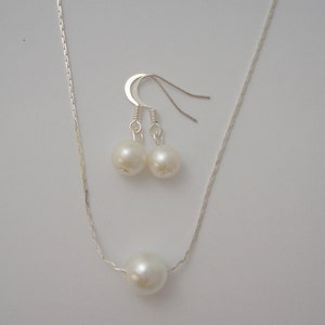 5 Bridesmaid Single Floating Pearl Jewelry Sets Necklace and Earrings, weddings, bridesmaid jewelry image 1