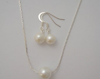 Set of 8 Single Floating Pearl Jewelry Sets  - Necklace and Earrings