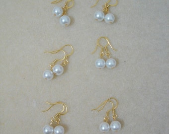 6 Bridesmaid Gift Single Pearl Earrings Gold Bridesmaid Gifts, Drop Pearl Earrings, Bridesmaid Jewelry