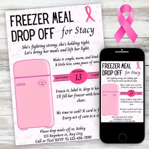 Breast Cancer Support Freezer Meal Invitation Support Squad for Breast Cancer Editable Canva Template Printable & Textable breastie