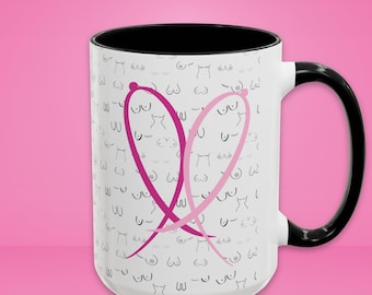 Caneca de conscientização sobre o câncer de mama: Caneca de café com laço rosa