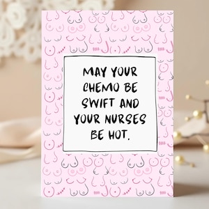 Afdrukbare borstkanker kaart grappige ondersteuning roze lint chemo cadeau digitale borstkanker kaart overlevende aanmoediging instant download
