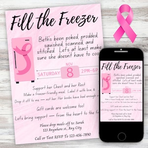 Fill the Freezer Invitation for Breast Cancer Editable Canva Template 5x7 Print or evite Chemo Meal Train Support Made by Survivor