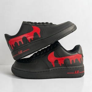 Custom Hand-Painted Drip Air Force 1 Sneakers: Black & Red AF1 Shoes