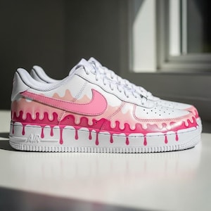 Hand-Painted Pink Drip Air Force 1 Sneakers: Custom AF1 Shoes