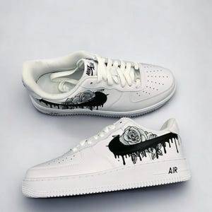 Custom Black Rose Drip Air Force 1 Sneakers: Hand-Painted AF1 Shoes