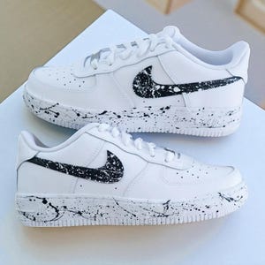 Air Force 1 Custom Double Paint Splatter Shoes, White Black Hand Painted AF1 Sneakers For Men And Women, Unique Personalized Custom