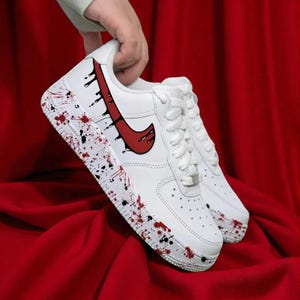Hand-Painted Drip Air Force 1 Sneakers: Custom Red Swoosh AF1 Shoes