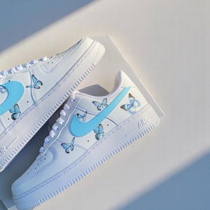 Air Force 1 Custom Blue Pastel Butterfly , Custom Shoes Birthday Gifts, Hand Painted Sneaker, Personalized Shoes