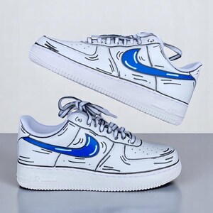 Custom Air Force 1 blue Drip, Custom Hand Painted Blue Cartoon Drip AF1 Shoes, Hand Painted Sneaker, Personalized Shoes