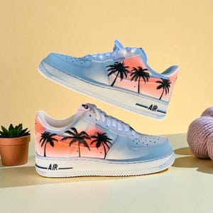 Hand-Painted Tropical Sunset Air Force 1 Sneakers: Custom Beach Shoes