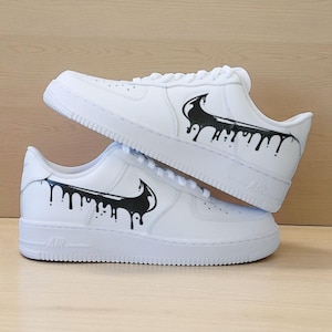Custom Black Drip Air Force 1 Sneakers: Hand-Painted AF1 Streetwear