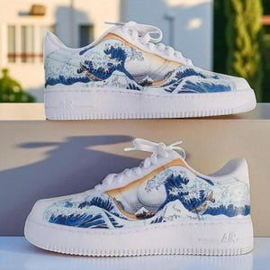 Custom Waves Air Force 1 Sneakers: Hand-Painted, Personalized AF1 Shoes