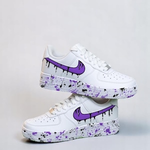 Custom Drips Air Force 1 Purple Sneakers,  Custom Shoes Birthday Gifts, Hand Painted Sneaker, Personalized Shoes, AF1 Gift