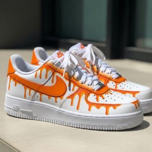 Custom Orange Drip Air Force 1 Sneakers: Hand-Painted AF1 Shoes