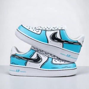 Custom Air Force 1 Blue Drip, Custom Hand Painted Blue Cartoon Drip AF1 Shoes, Hand Painted Sneaker, Personalized Shoes