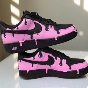 Custom Black Pink Drip Air Force 1 Sneakers: Hand-Painted AF1 Shoes