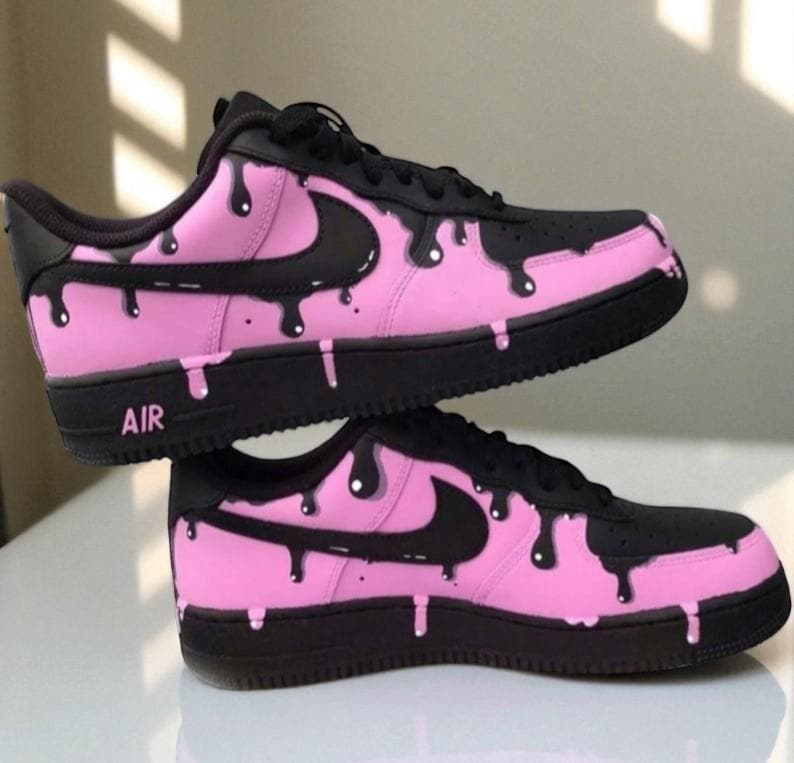 Benutzerdefinierte schwarz pink Drip AF1 Schuhe, schwarz pink Drip Sneaker, Benutzerdefinierte handbemalte Schwarz Pink Drip AF1 Schuhe