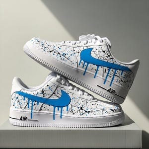 Custom Blue Drip Splatter Air Force 1, handbemalte AF1 Sneakers, einzigartiges Streetwear Geschenk, personalisierte kundenspezifische Schuhe für ihn sie