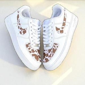 Brown Cow Print Custom Air Force 1, Hand Painted White AF1 Sneakers, Animal Print Custom Shoes, Cute Farm Style AF1 Gift