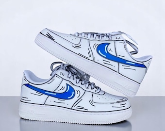 Custom Blue Drip Air Force Sneakers: Hand-painted Cartoon AF1
