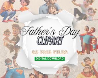 Lot de cliparts pour la fête des pères | 20 PNG à téléchargements numériques | Graphismes de sublimation de papa | Motifs imprimables pour la fête des pères