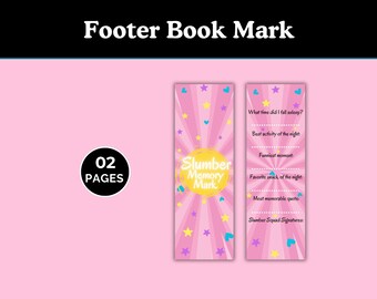 Slumber Party Memory Bookmark, Girls Printable Sleepover Activity, Kids Party Favor, Kids Memory Keepsake, Party Game Favor