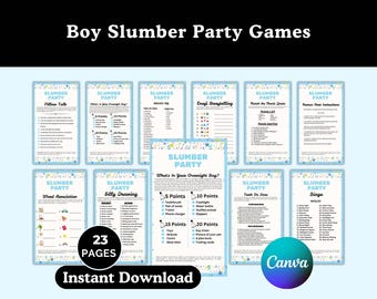Jogos de festa do pijama para meninos, bingo para festa do pijama, jogos noturnos para meninos, jogos divertidos para festas infantis, jogo de aniversário para pré-adolescentes para imprimir