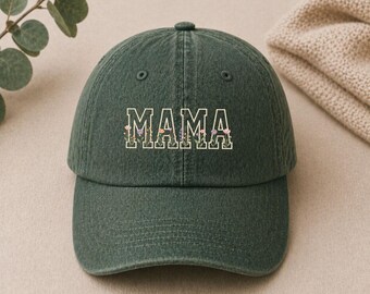 Bestickte Mama Mütze mit Blumenmuster, Benutzerdefinierte Mama Mütze, Vintage Washed Dad Mütze, Muttertagsgeschenk, minimalistische botanische Mütze