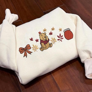 EMBROIDERED Fall Leaves Pooh Sweatshirt, Disney Fall Sweatshirt, Thanksgiving Sweatshirt, Pooh Bear Fall shirt, Winnie The Pooh shirt