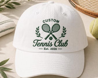 Benutzerdefinierte Tennisclub-Hut, gestickte Tennismütze, personalisierte Sport-Vati-Hut, Tennis-Liebhaber-Geschenk, kundenspezifisches Stickerei-Kappen-Geschenk