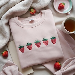 Strawberry Embroidered Sweatshirt, Gardener Gifts, Embroidery Fruit Hoodie, Strawberry Lover Gift, Strawberry Crewneck, Berry Embroidery