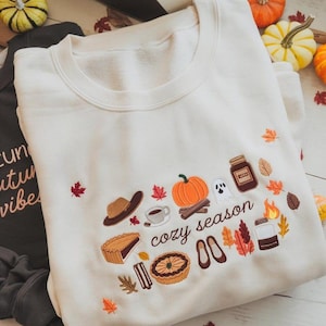Cozy Season Embroidered Sweatshirt, Cozy Season Sweatshirt, Autumn Sweatshirts, Sweatshirts for Her, Fall Sweatshirt, Cozy Autumn Shirt