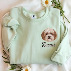 Custom pet portrait sweatshirt, dog mom embroidered sweatshirt, Dog Photo Embroidered Hoodie,Dog Lovers Sweatshirt, Gift for Pet Lovers