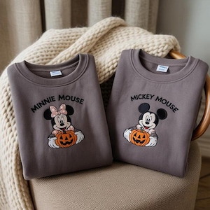Embroidery Sweater Retro Mickey Minnie Halloween Couple, Mickey Ghost Shirt, Minnie Ghost Shirt, Spooky Season Shirt, Disney Halloween