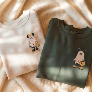 Embroidery Sweater Retro Mickey Minnie Halloween Couple, Mickey Ghost Shirt, Minnie Ghost Shirt, Spooky Season Shirt, Disney Halloween