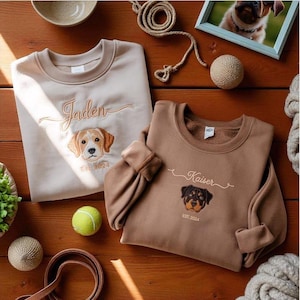 Pet Embroidered Sweatshirt Using Photo, Custom Dog Sweater, Embroidered Cat Crewneck gift for Pet Owner, Dog mom Gift for Cat Lover