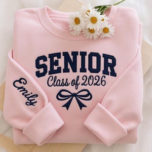 Embroidered Personalized Senior Sweatshirt, Coquette Senior Team Shirt, Senior Night, Senior Sunrise, Class of 2026, Senior Cheer Gift
