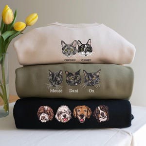 Custom Dog Face Embroidered Shirt From Photo, Personalized Pet Crewneck Hoodie, Gift for Dog Mom, Pet Lovers Gift, Gift For Mom,Cat Mom