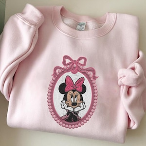 Pink Minnie Embroidered Sweatshirt, Minnie Coquette Bow Shirt, Minnie Shirt, Y2K Baby Tee, Minnie Bow T-Shirt, Coquette Pink Bow Shirt
