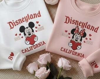 Embroidered Vintage Disneyland California est 1955 Sweatshirt, Mickey Minnie Couple Shirt, Disney Valentine Sweatshirt, Couple Disney Shirts